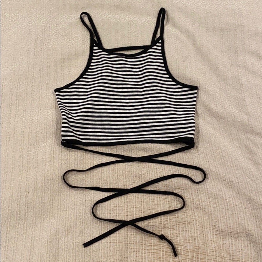 Striped crop top with cool back detail and straps